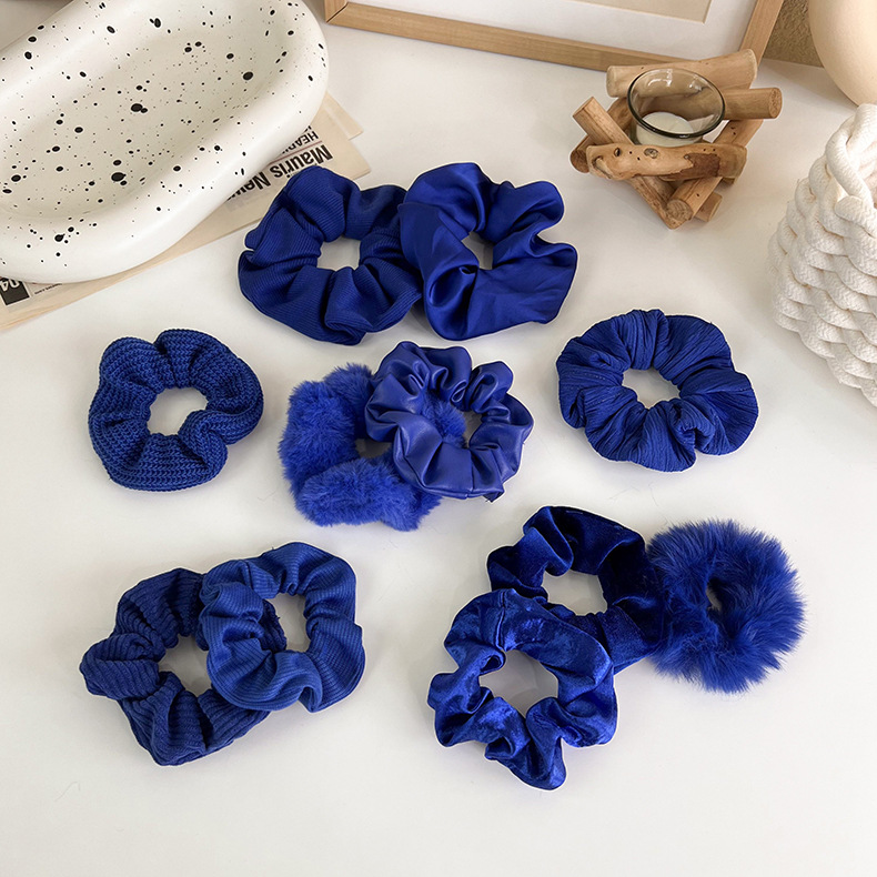 Klein Blue Simple Pure Color Head Rope Gloss Satin Temperament Hair Accessory display picture 4