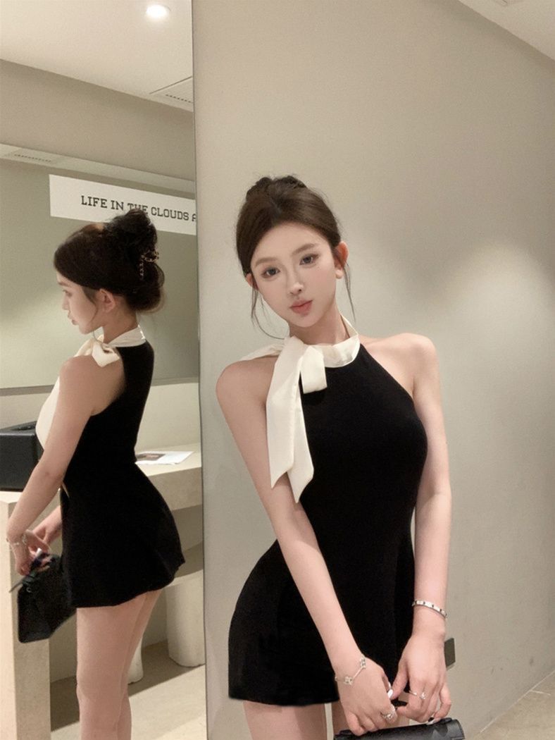 商品详情图_法式黑色无袖连衣裙女夏季新款超仙气质蝴蝶结显瘦短