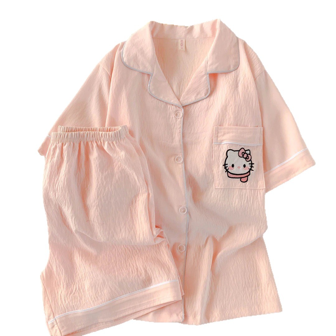 Nube de algodón pijama de mujer verano nueva pareja dibujos animados ropa de hogar suelta delgada estudiantes pantalones cortos de mangas cortas dos piezas