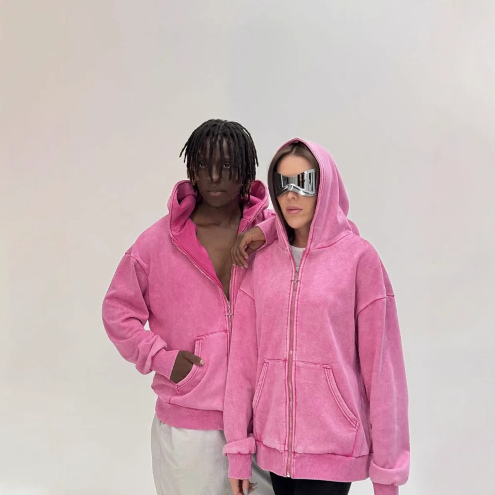 Otoño y invierno comercio exterior cardigan con cremallera más vello pesado lavado con agua para hacer viejas camisetas con capuz para hombres de moda americana pareja camisetas con capuz