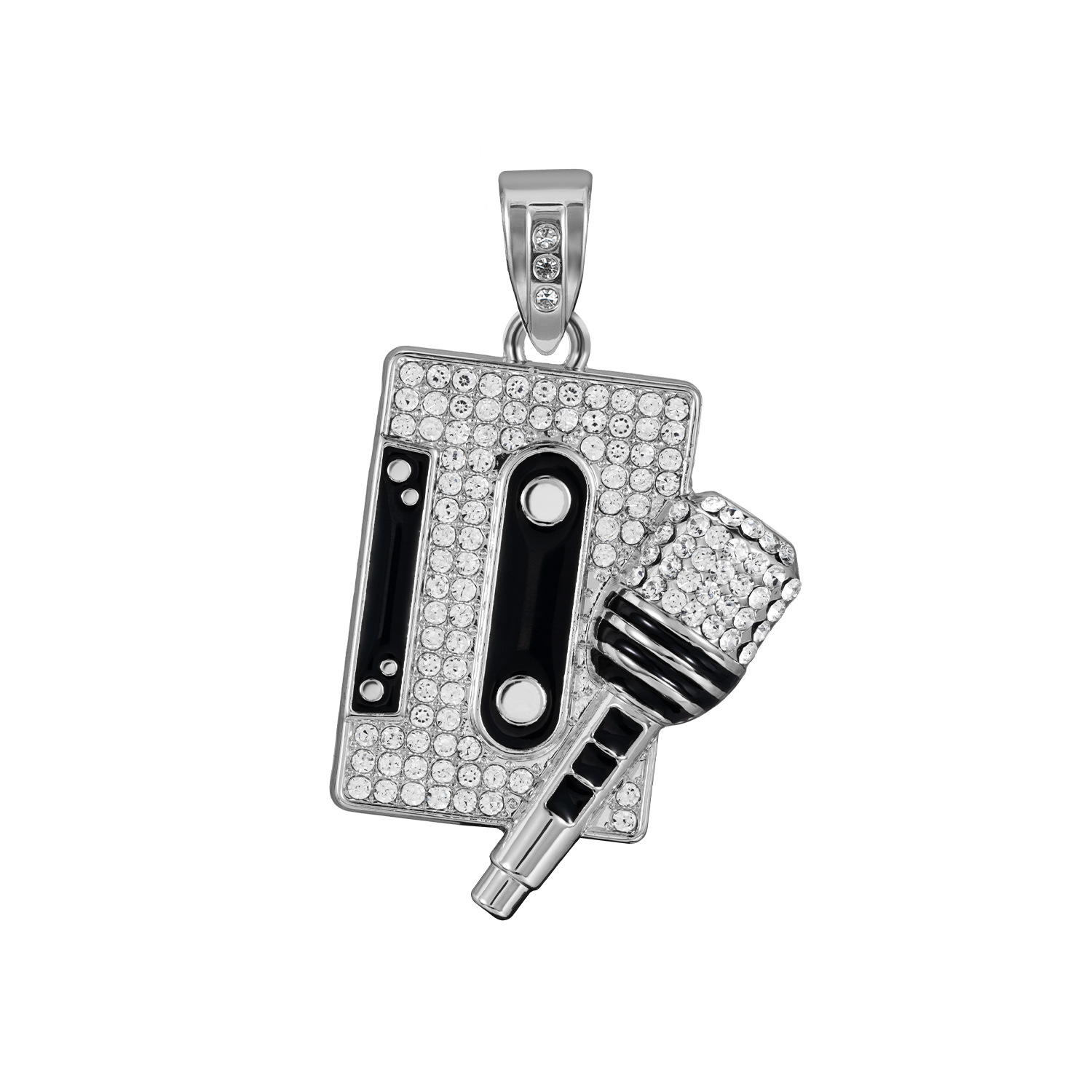 Cuban Chain Microphone Pendant Necklace With Diamonds For Men_voghion.com
