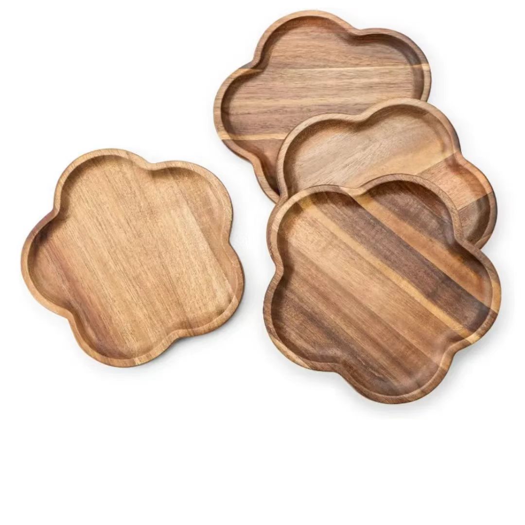 日式木制餐盘花朵造型多规格实木置物盘餐厅桌面装饰木制点心盘