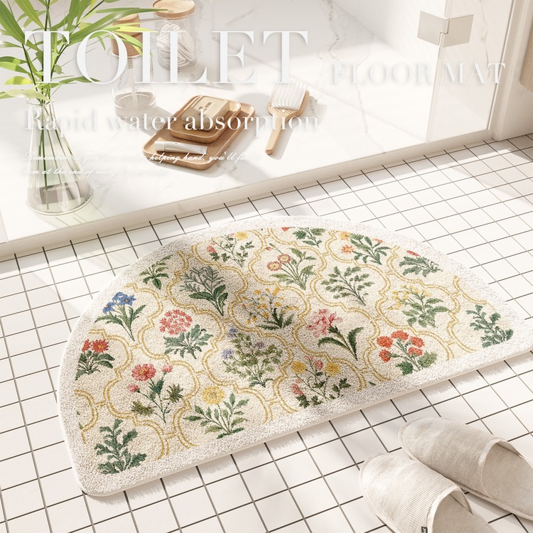 American Style Floral Absorbent Floor Mat Bathroom Door Entrance Bathroom Anti-slip Mat Toilet Door Door Imitation Cashmere Foot Mat