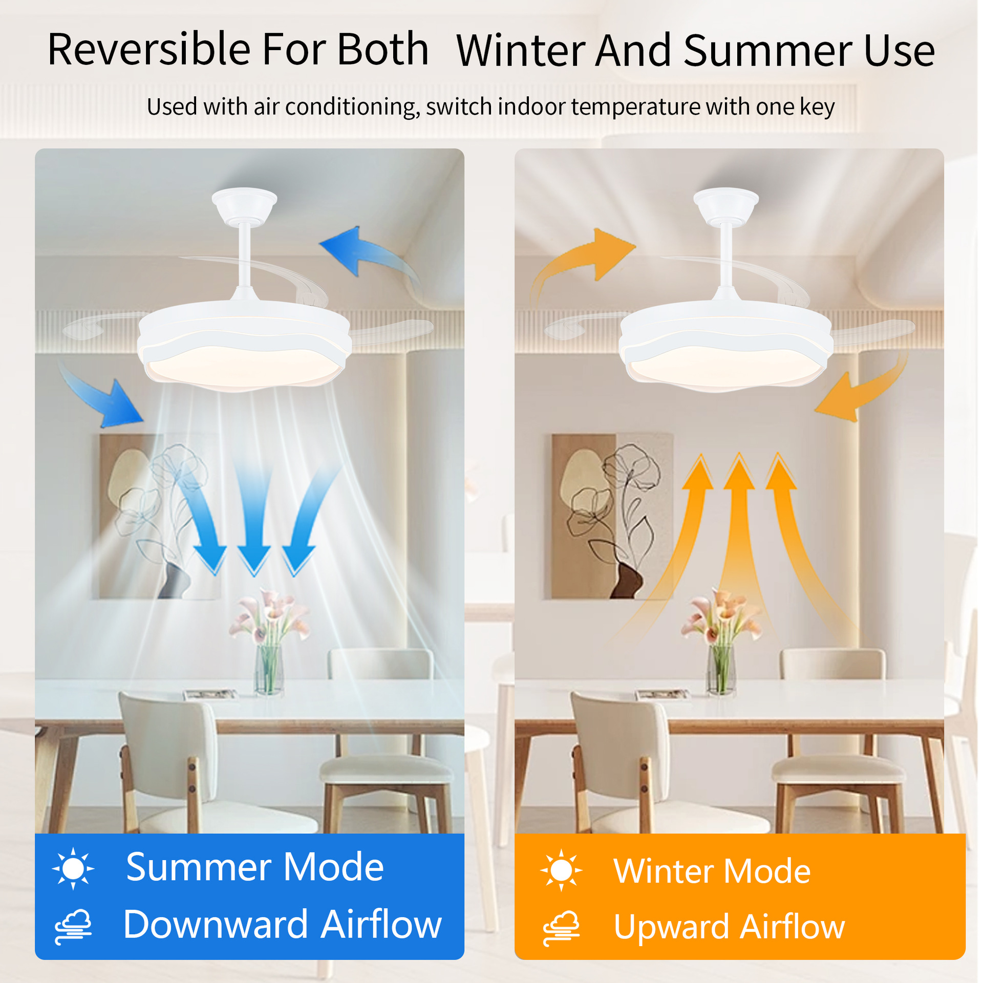 Modern air fan for living room, invisible electric ceiling lamp, new collection, light luxury style 4