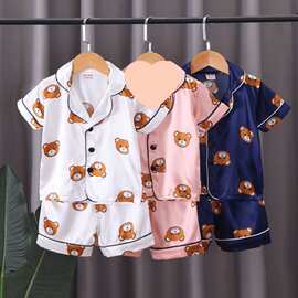儿童冰丝睡衣女宝宝夏装短袖套装薄款1-2-3-5岁男童空调服家居服