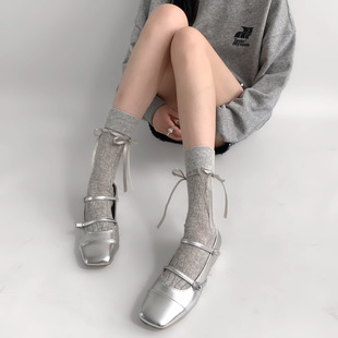 Miu Style Ballet Style White Mary Jane Socks for Women, Sweet Bow Mid-Calf Socks, Breathable and Versatile Japanese Style Jk Socks
