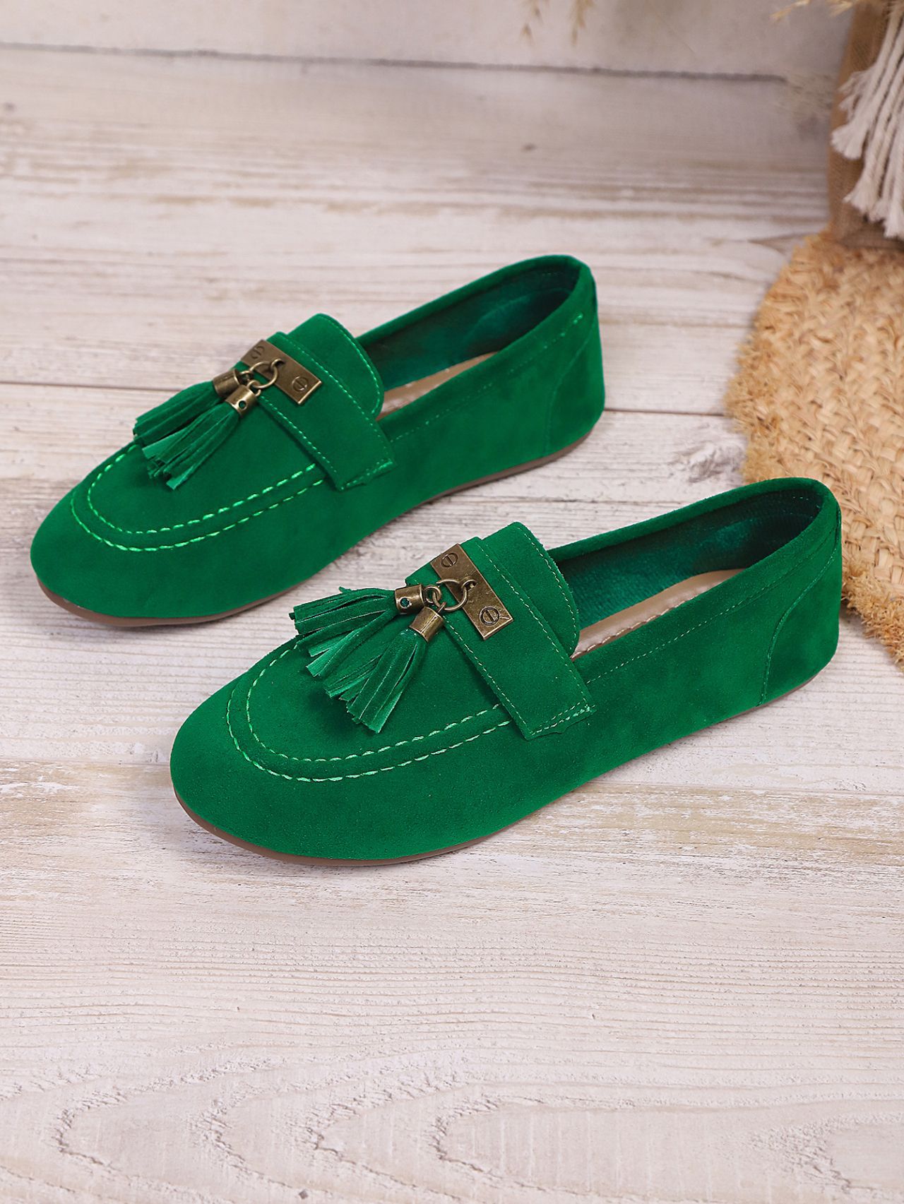Bequeme Damen Wildleder Slipper Freizeitschuhe Mit Quasten Dekor_voghion.com