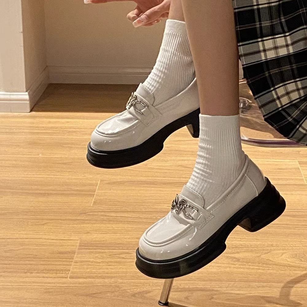 Retro black fashionable Mary Jane shoes English style platform