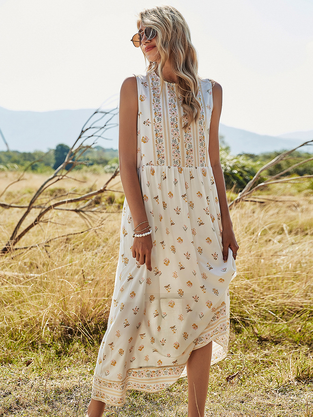 Women's Summer Floral Sleeveless A-Line Dress: Embrace Freshness - Ootddress