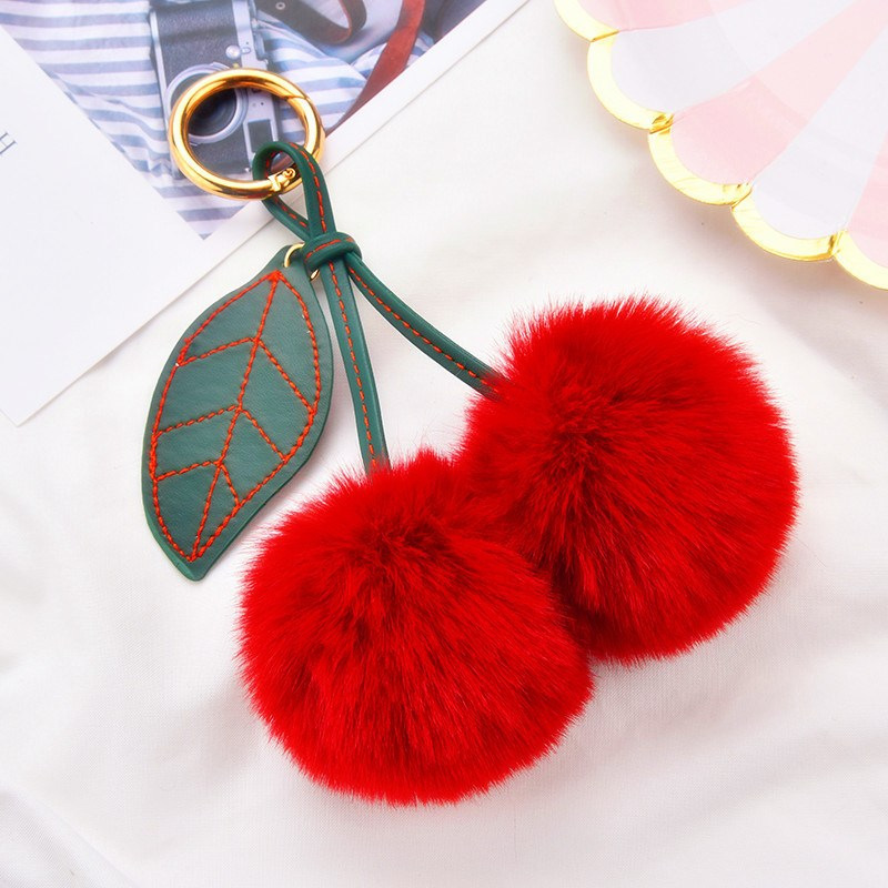 New Imitation Rex Rabbit Fur Fruit Cherry Plush Pendant Car Keychain Bag School Bag Pendant Event Gift