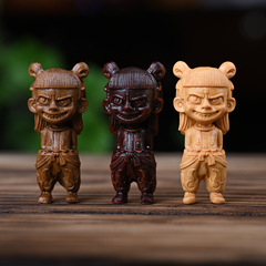 國潮紫檀木雕哪吒三太子綠檀木質卡通可愛玩偶創意家居小擺件批發