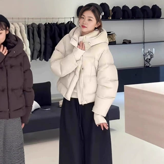 韩版连帽面包服羽绒服女2026冬季保暖百搭显瘦白鸭绒泡芙短外套潮