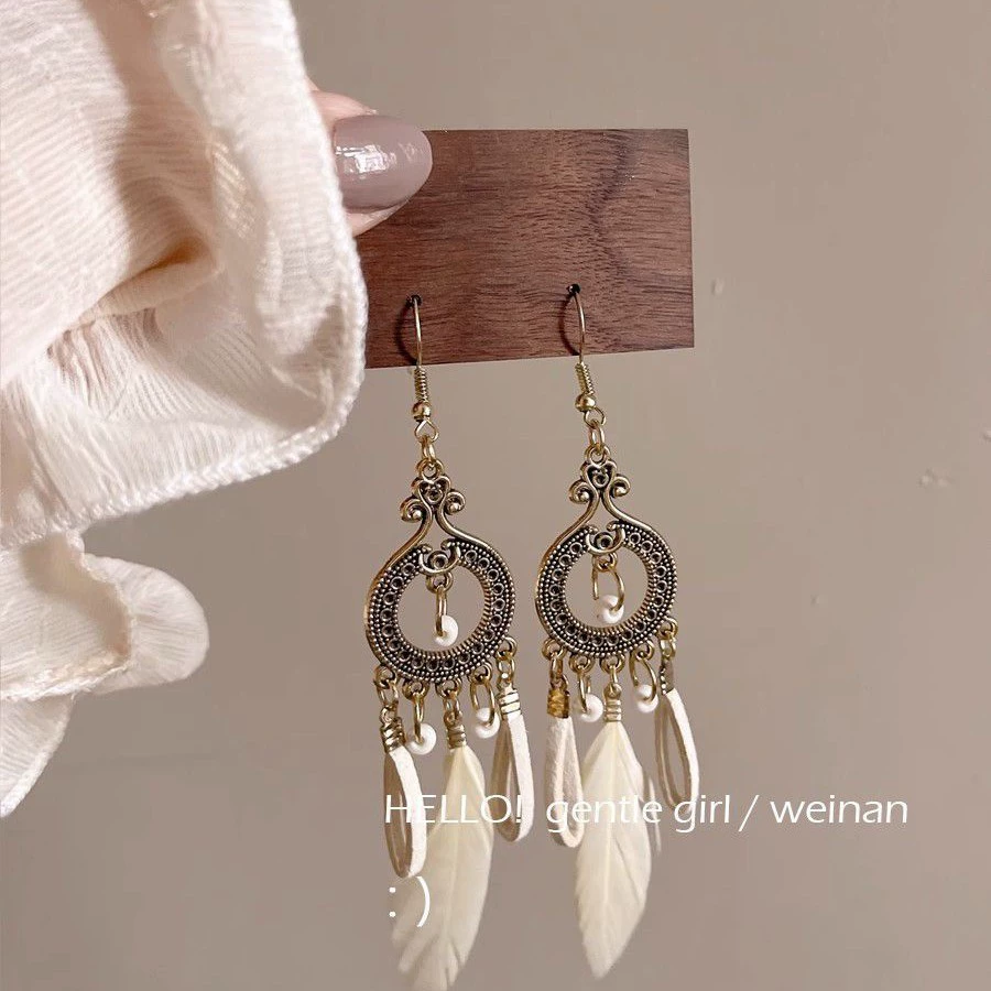 Mosquito coil with tassels, retro ethnic ear clips, earrings for photo sessions, silver 925 sample