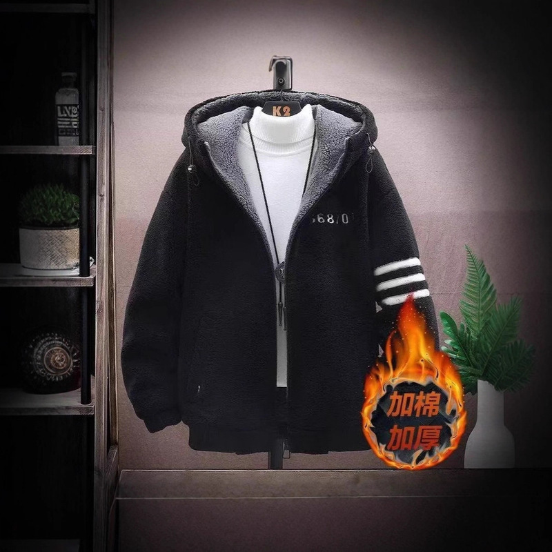Polar Fleece Jacket Men's Autumn and Winter Cotton Thickeneded Boys' Junior High School and High School Students Hong Kong Style Jacket Youth Men's Clothing
