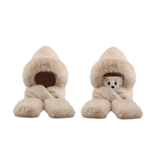 Fleece Hat, Scarf, and Gloves Set for Women - Autumn/Winter Cycling Cold Protection Ear Covering - Versatile, Thick, Warm, Hooded, Solid Color