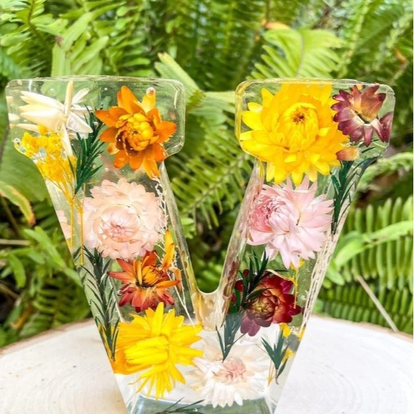 Floral Resina Night Light26 letras Floral Resina transparente Floral Decoración de la luz de noche