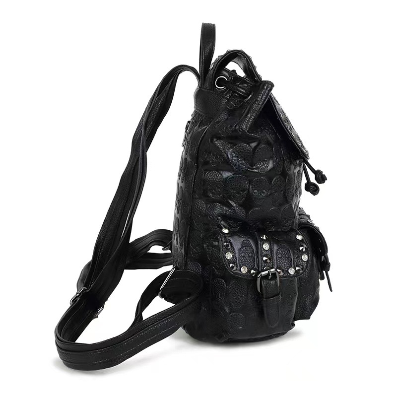 1779g Weight Polyester Lining Material String Closure Type Double Shoulder Straps Strap Type Fashion Backpack Bags Type Street Occasion Pu Leather Material Waterproof Function Solid Color Pattern All Seasons Season Unisex Gender Punk Style Square Shape Waterproof Street Fashion Backpacks