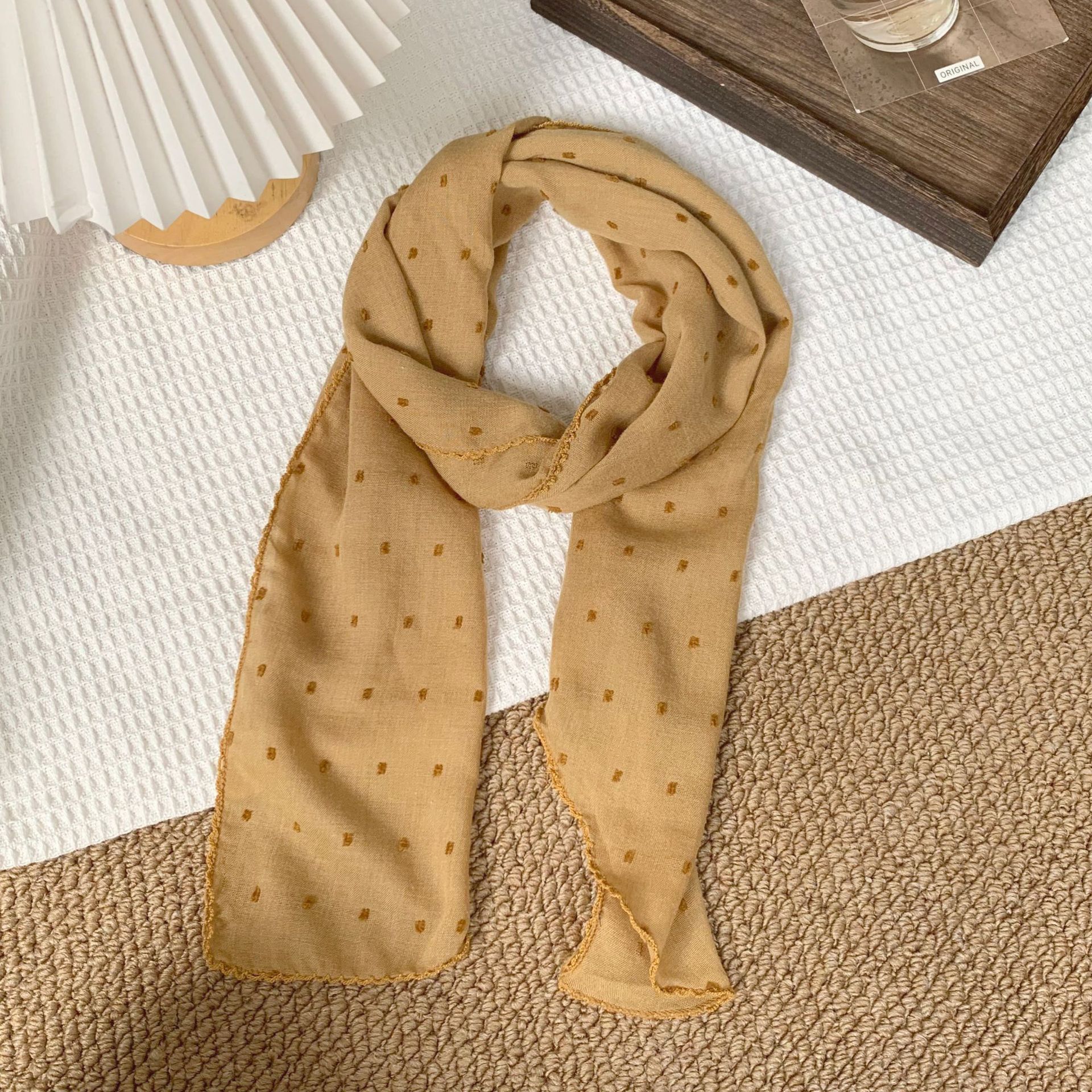 Pañuelo de seda de lino de algodón con lunares pequeños para mujer, versión coreana de la nueva moda, bufanda de seda de todo fósforo, bufanda pequeña, bolsa de atar multifuncional, bufanda de seda, cinturón para el cabello