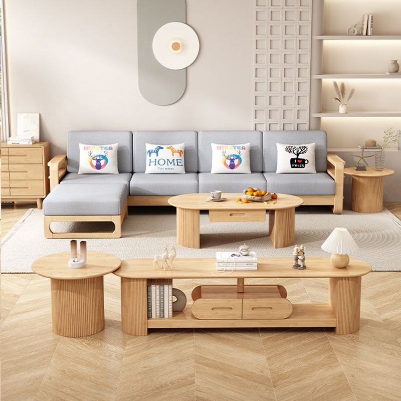 Sofá de madera sólida nórdica 123 combinación de esquina de la princesa tronco recto viento sólido fábrica de muebles de sala de estar al por mayor venta directa