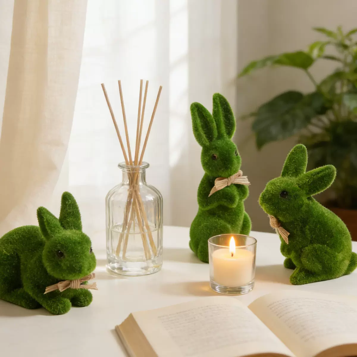 跨境复活节仿真植绒兔子花园摆件创意家居园艺动物装饰苔藓兔