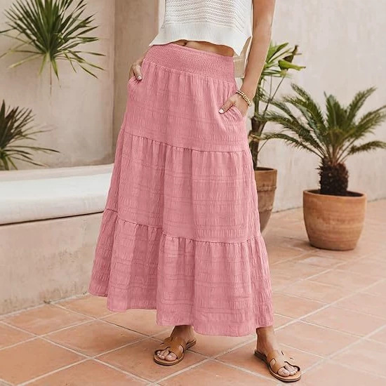 2026 European and American Cross-Border Amazon New Fashion Cake Skirt, Vacation Casual Comfortable Women's Long Skirt