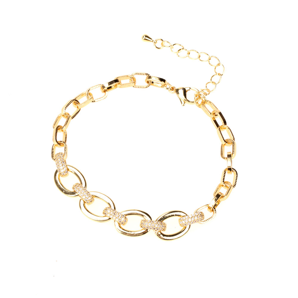 wholesale jewelry retro adjustable thick chain copper inlaid zircon bracelet nihaojewelry