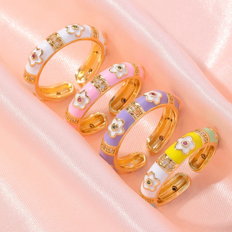 (Cross-border trading), enamel, copper universal ring, European style, micro incrustation