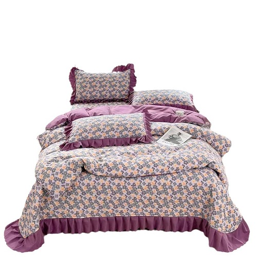 Korean washed cotton quilted three-piece bed cover set, four-season quilted bed sheets, and four-piece summer quilt set of the same style
