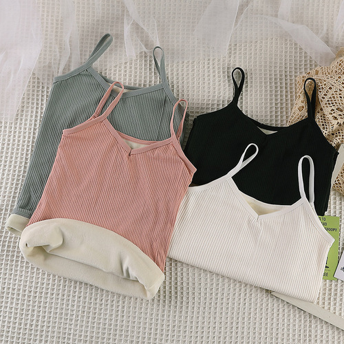 Seamless thermal vest for women, thickened velvet bottoming, autumn and winter inner wear, German velvet suspender underwear