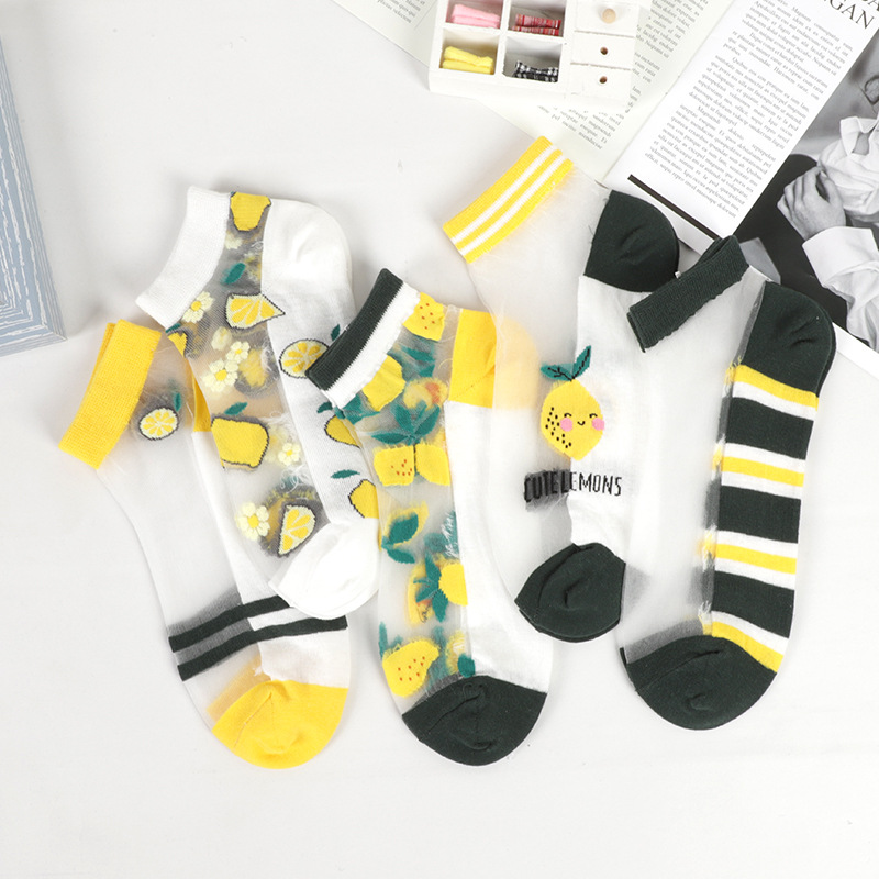 水果卡丝女袜牛油果船袜水晶丝袜子女潮袜厂家批发玻璃丝透气棉底|ru