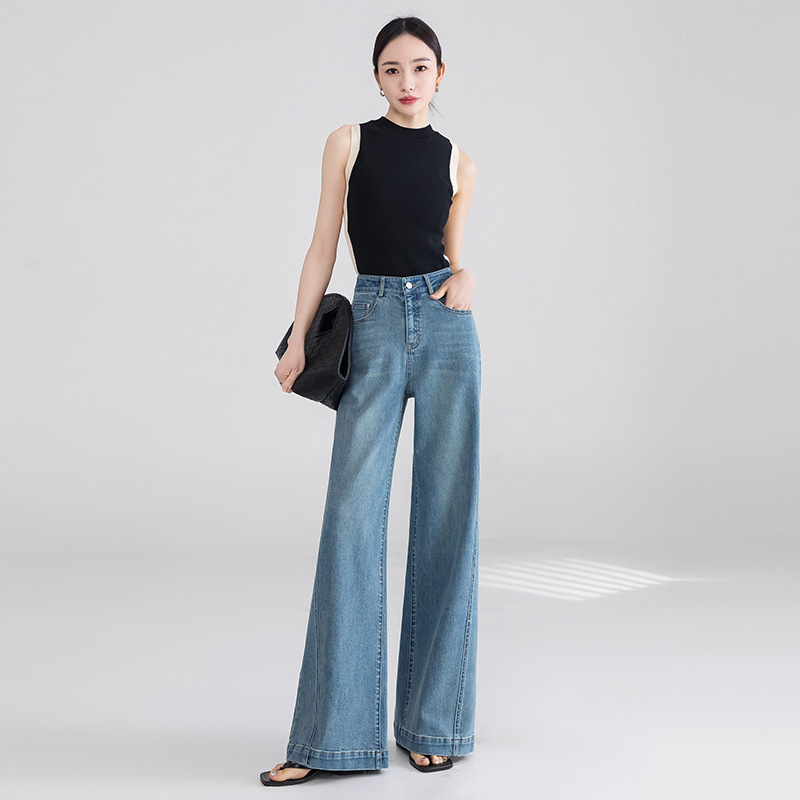 High-Waisted Jeans for Women 2025 Spring/Summer New Style Petite Genuine Pocket Wide-Leg Flared Pants Quality Women's Clothing