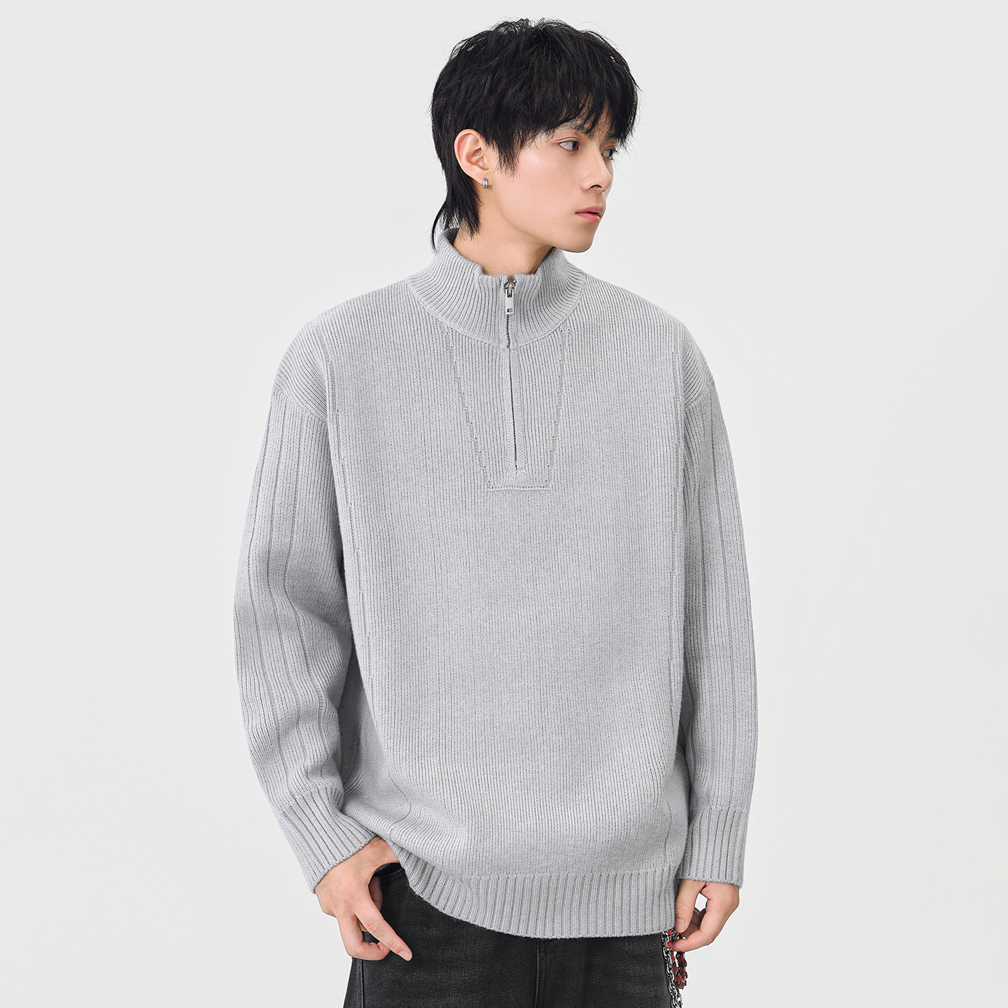 Jacket de cuello vertical para hombres retro japonés versátil abrigo de suéter 2025, otoño y invierno nuevo peso suelto