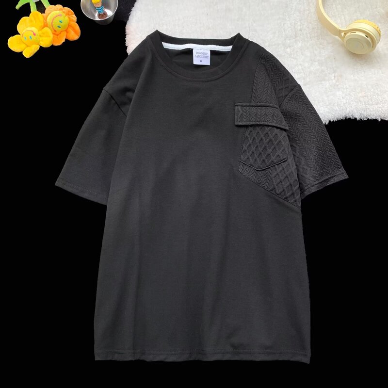 2024 Short-sleeved Men's Summer Trendy Brand Solid Color Small Collar T-shirt Three-dimensional Women's Half-sleeved Boyfriend Style Couple's Half-sleeved