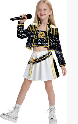 2025亚马逊新款女孩恶魔猎人服装搭配流行歌手3D印花女装童装套装|undefined