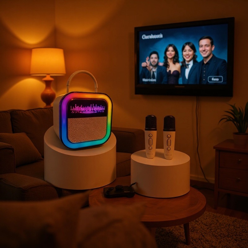 Outdoor Portable Mini Wireless Microphone Karaoke Audio Bluetooth Speaker Microphone Subwoofer with Colored Lights