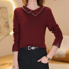 一件代发直播爆款2025秋季新款不规则领烫钻长袖T恤女打底衫上衣