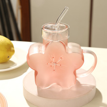 明尚德女士办公室玻璃杯耐高温可爱吸管杯批发卡通玻璃水杯果汁杯