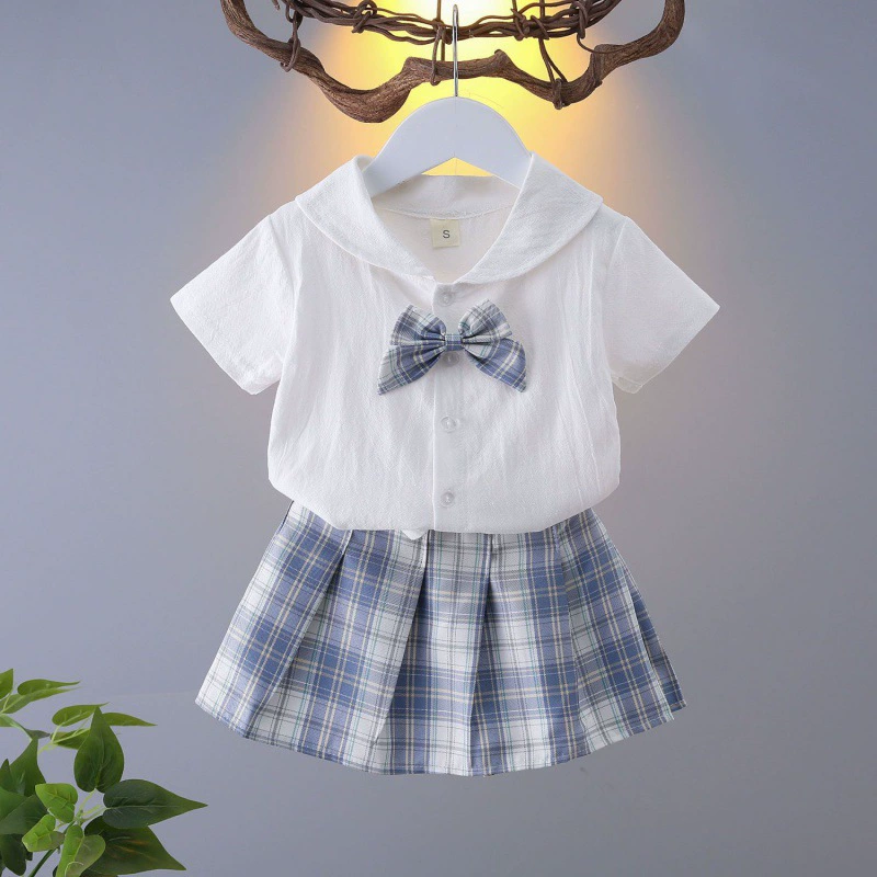 Юни girls' College Wind Set Summer Short JK униформа клетчатая юбка новая детская средняя школа pleated