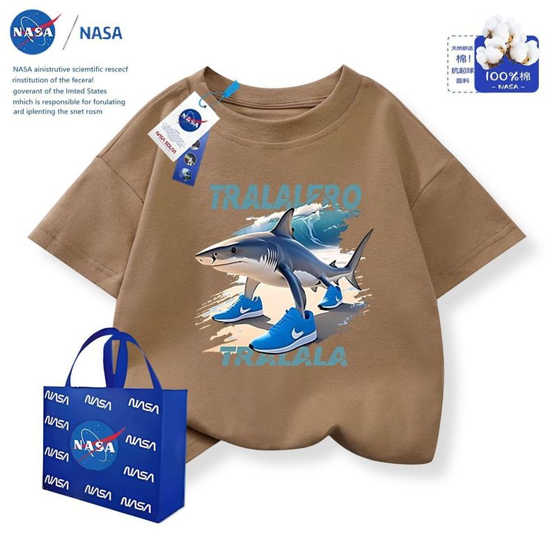 NASA 2025年夏トレンド トララサメ 外国山海記 純綿 中大型子供用半袖トップス|undefined