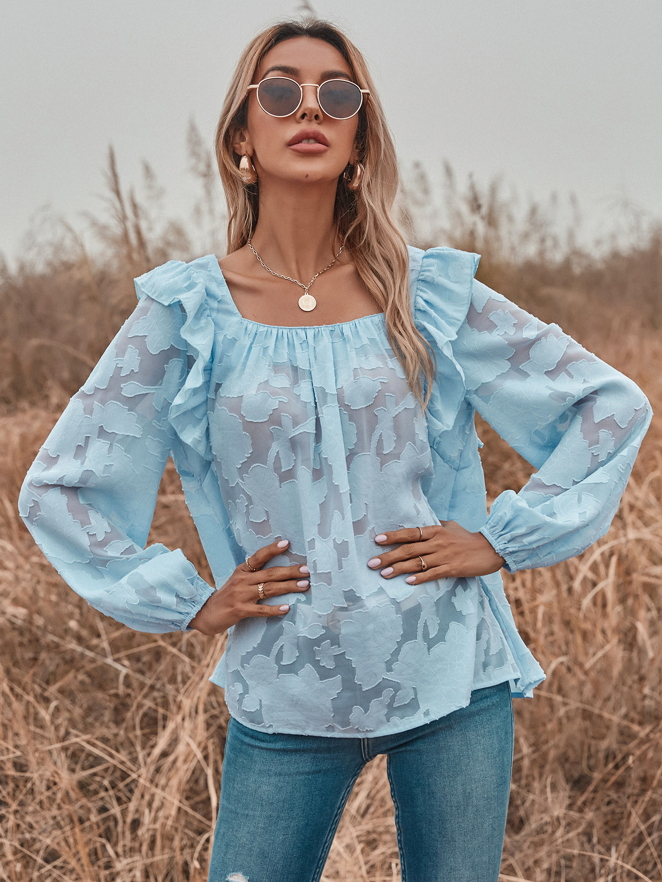 women s lantern sleeve ruffled shirt nihaostyles clothing wholesale NSJM79783