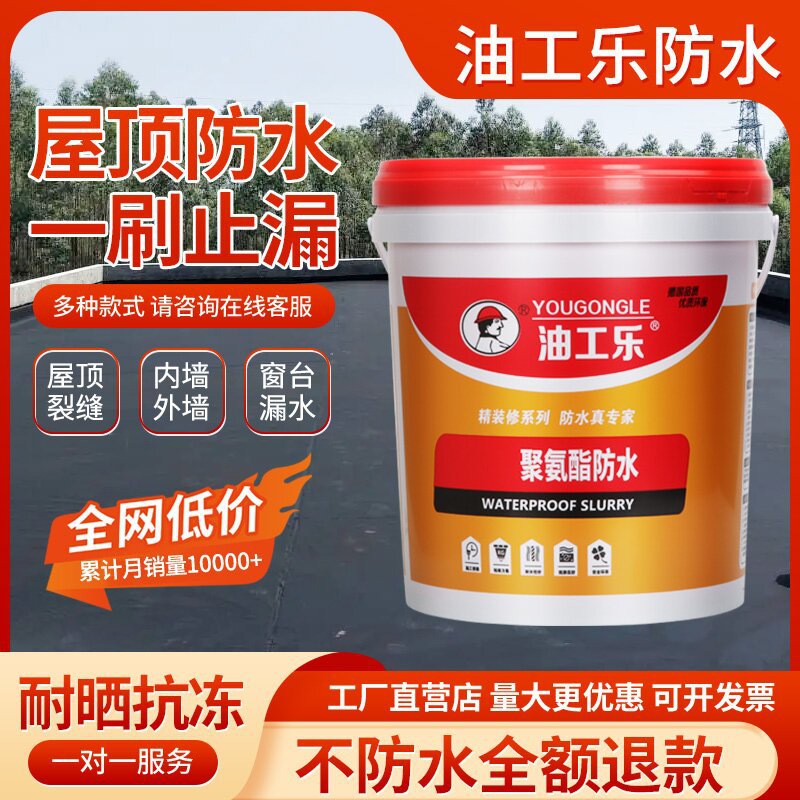水性聚氨酯防水涂料涂抹游泳池墙面外墙楼顶屋顶防水补漏材料