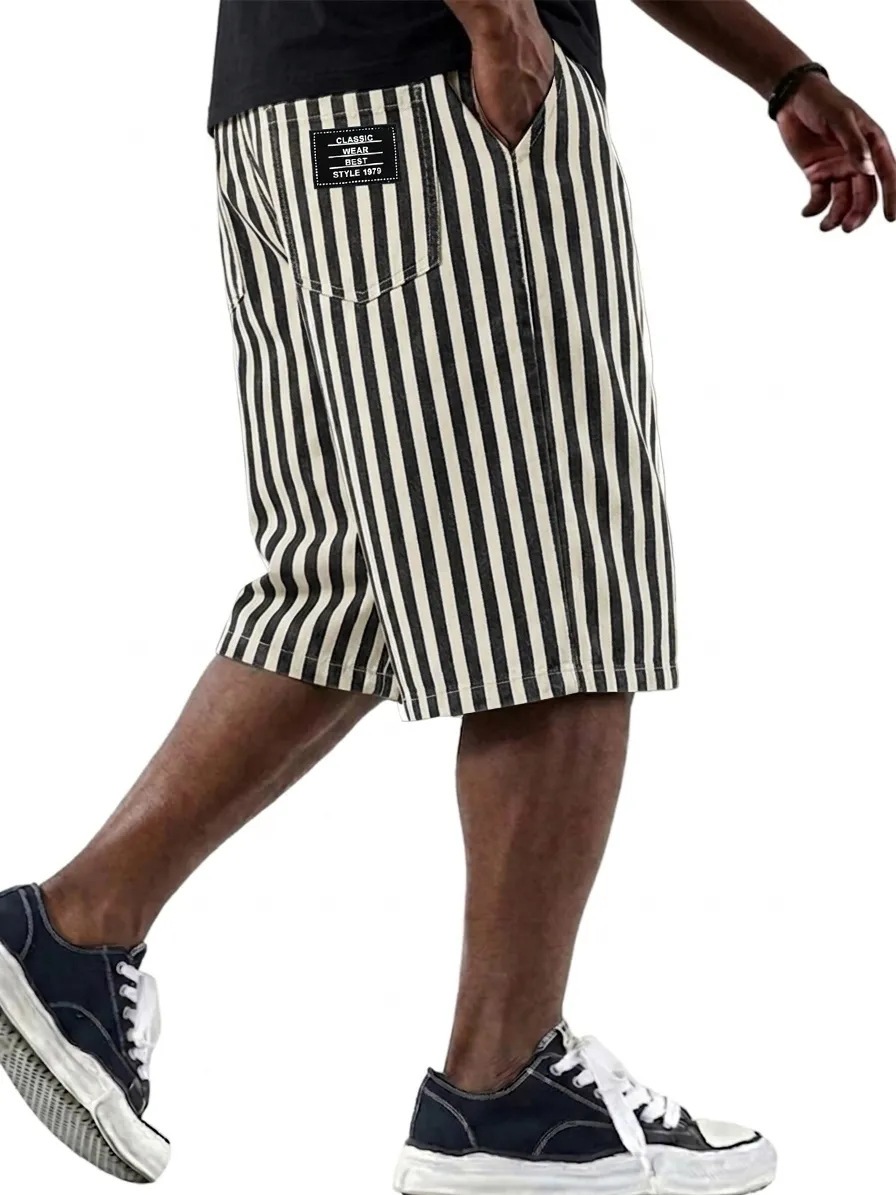 Men's Clothing Men's Fashionable Versatile Striped Casual Shorts Loose Multi Pocket For Formal & Casual Solid Color_viptrois.com