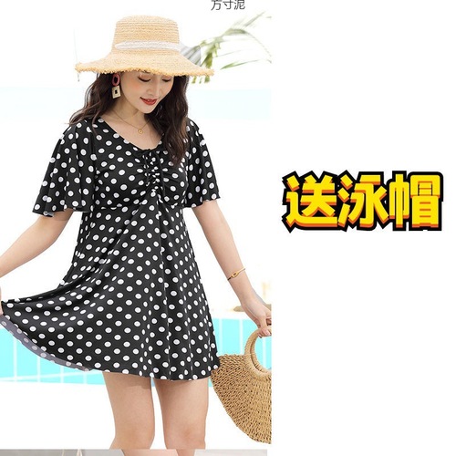 Swimsuit for women with a sense of modesty, covering the abdomen, senior split-style swimsuit, conservative hot spring wear, plus size swimsuit for larger women, wholesale one piece.