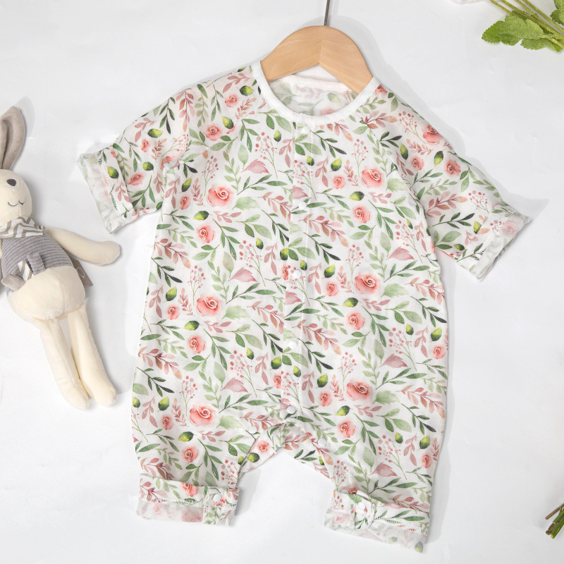 Ropa de verano para bebés Clase A Gasa de algodón de bambú antibacteriana Ropa de hogar Ropa de una pieza para recién nacido Ropa de cama para bebés para hombres