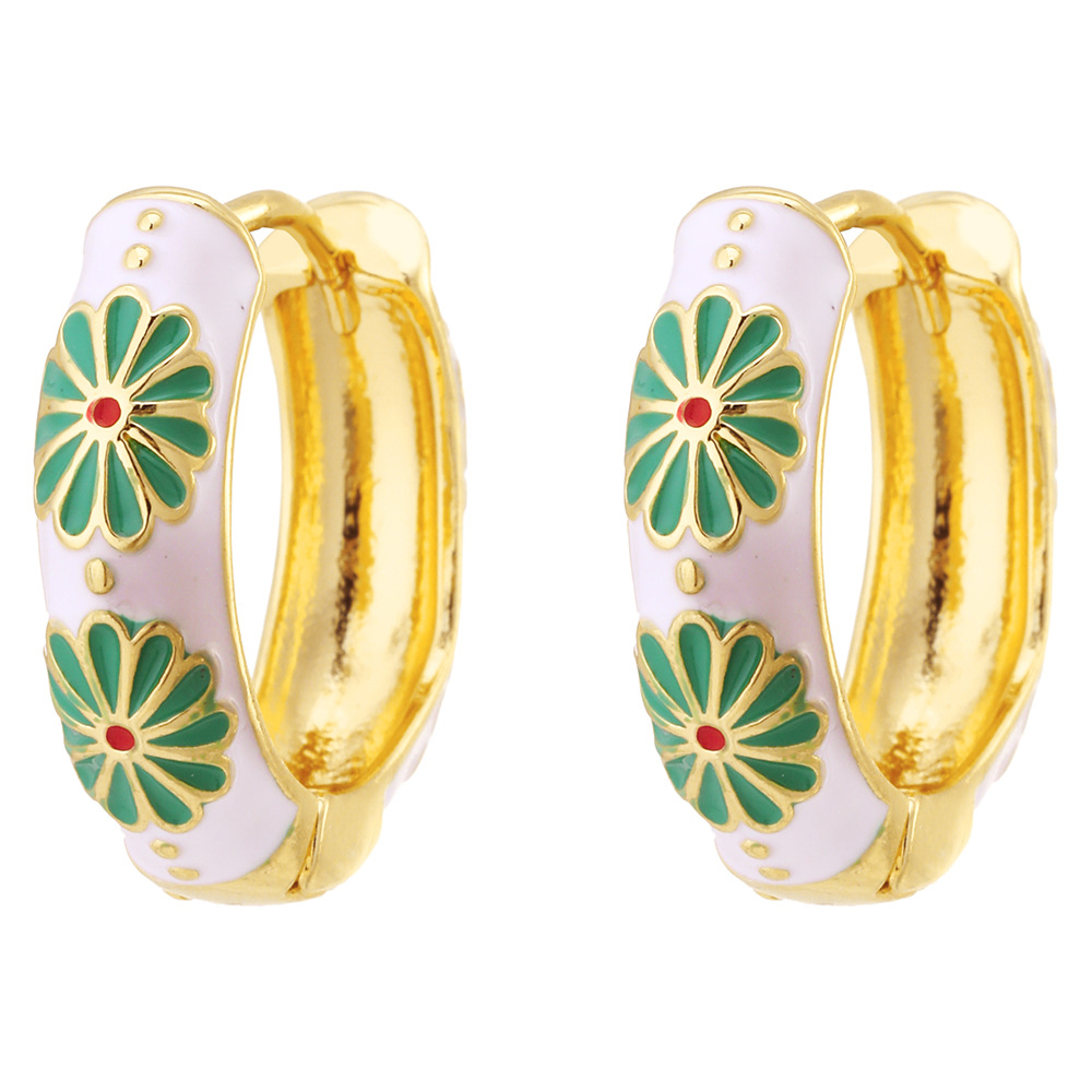 Daily Occasion Copper Material Flower Pattern 1 Pair Fashion Flower Copper Enamel Earrings