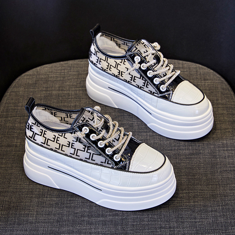 2026 New Style Bright Leather Rhinestone White Shoes Breathable Non-Slip Thick Sole Inner Heightening Casual Women's Shoes Low-Top Sandals for Women