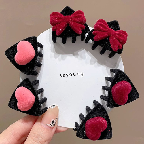 Children's Korean version of flocked grabber little girl cartoon cat ear small hairpin forehead bangs clip broken hair hairpin clip