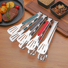 304 stainless steel three-line food tongs heat-resistant silicone tongs barbecue tongs kitchen dining tongs self-service food tongs