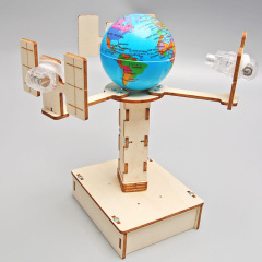 Small student wooden assembled DIY geostationary satellite model, science and technology small craft children's fun educational model
