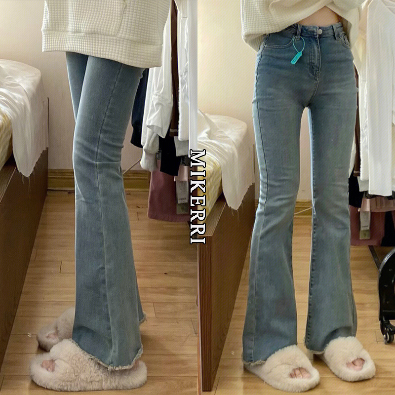 Vintage Flared Jeans for Women, Autumn and Winter, Fleece-Lined, Plus Size, Flattering for Pear-Shaped Body, Frayed Hem, Bootcut Pants Vintage Flared Jeans for Women, Autumn and Winter, Fleece-Lined, Plus Size, Flattering for Pear-Shaped Body, Frayed Hem, Bootcut Pants
